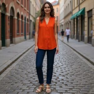 Anthropologie Maeve Sleeveless Orange  Red Women's Top Size 10